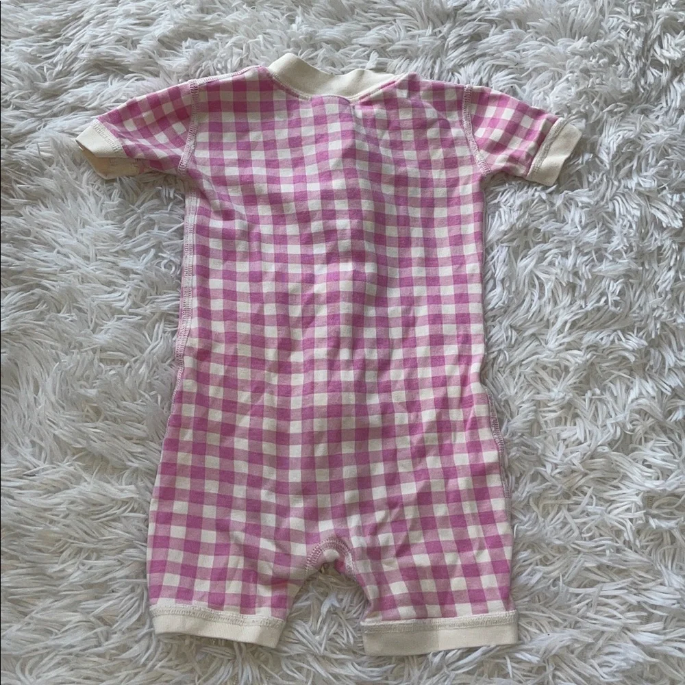 Hanna Andersson Pink and Cream Gingham Short Sleeve Zip Romper Pajamas